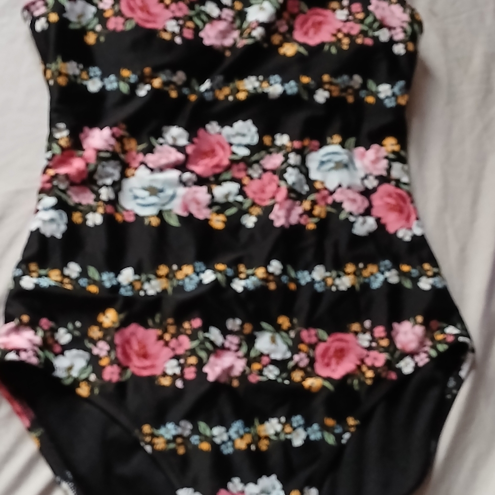 Old Navy Floral Swimsuit - Black, Pink, Yellow Womens Medium